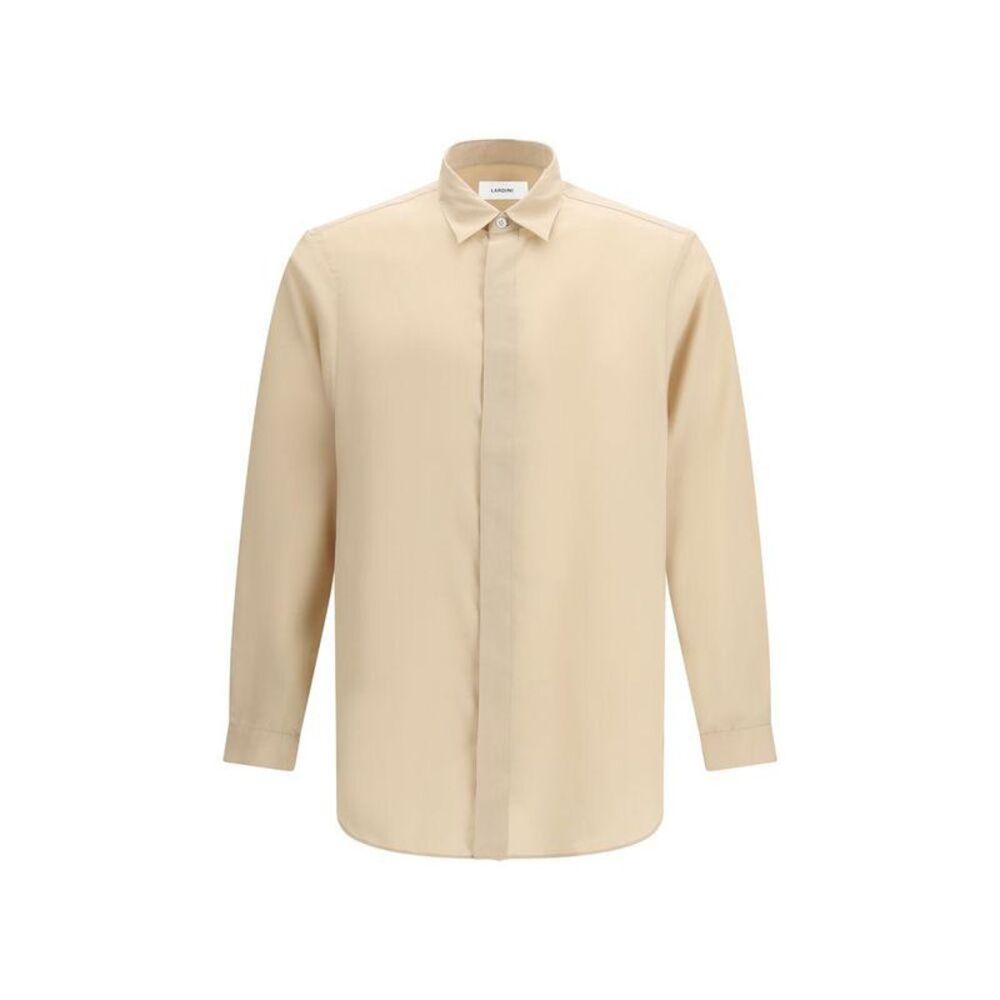 Lardini Tencel Dress Shirt with Button-Down Front Men Beige Shirts